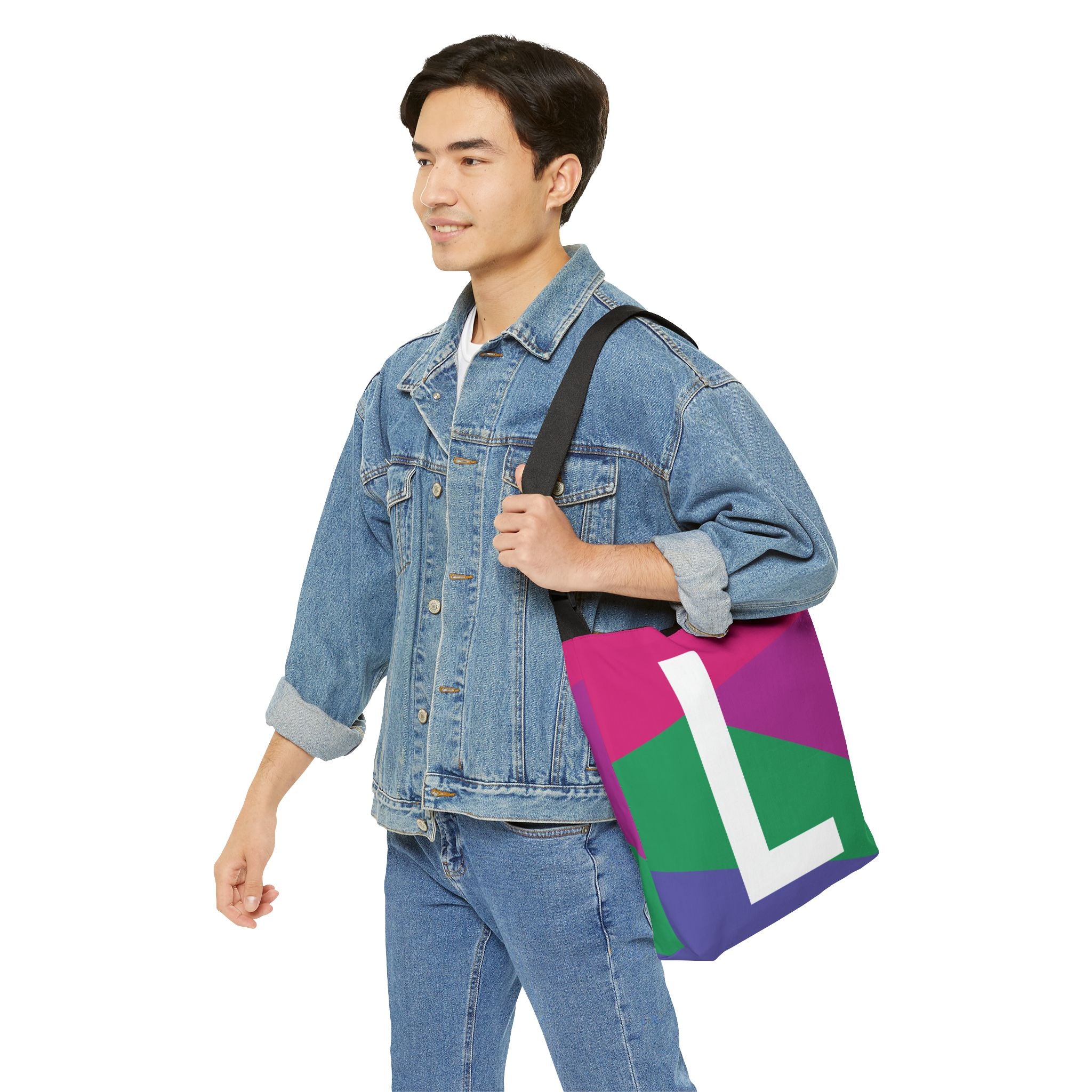 Initial Letter 'L' Colorblock Adjustable Tote Bag — Monogram Alphabet Shoulder Bag