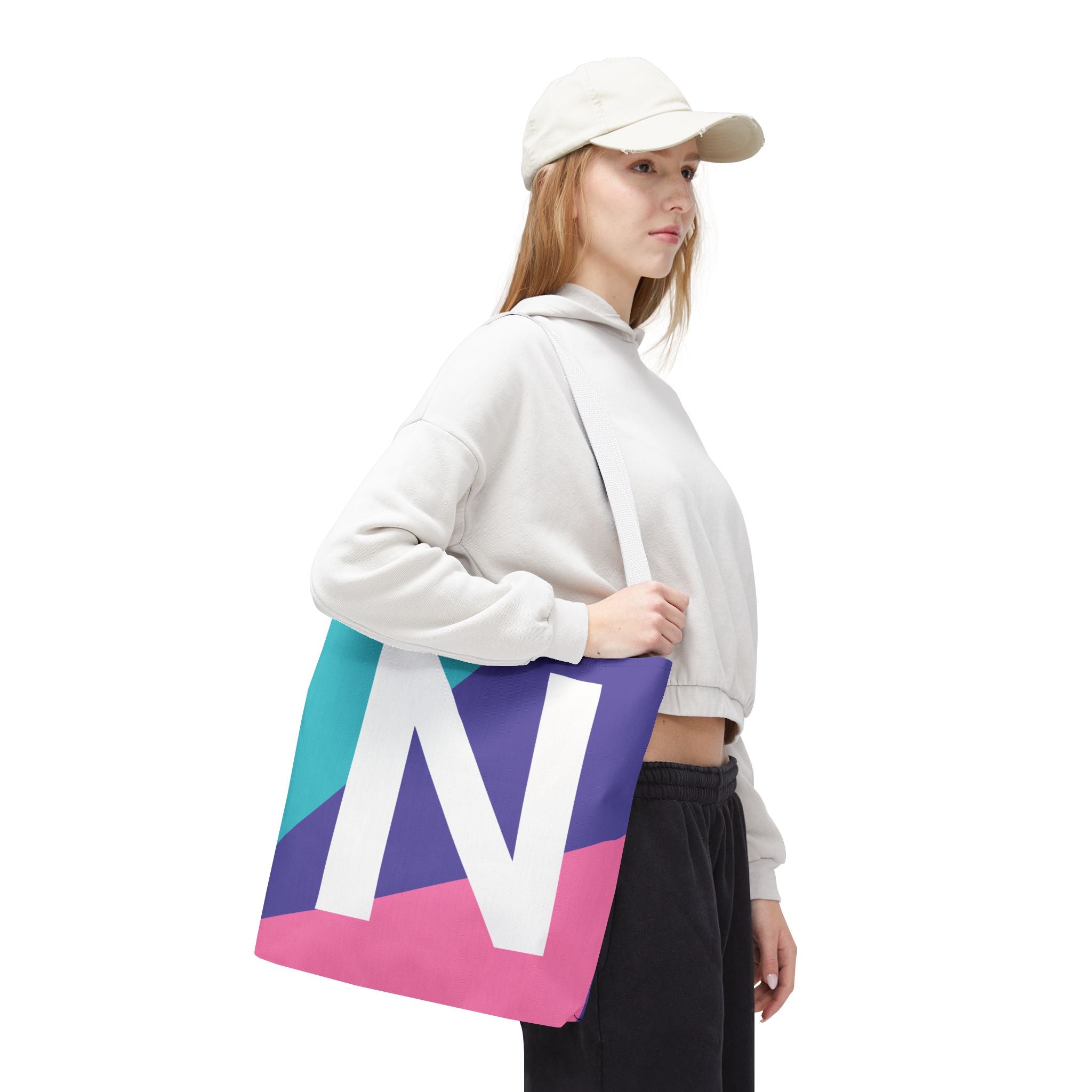 Monogram 'N' Colorblock Tote Bag — Personalized Initial N Shoulder Tote