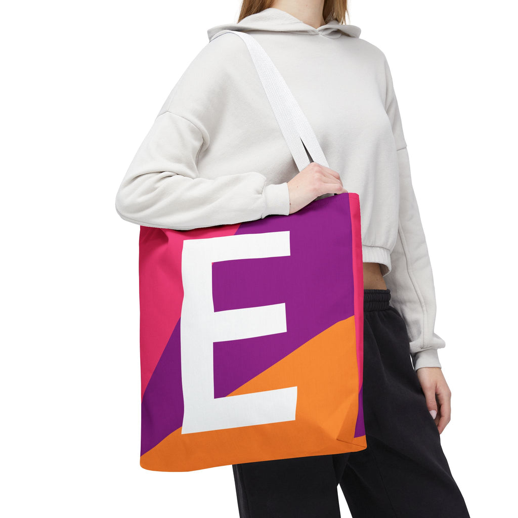 Monogram 'E' Colorblock Tote Bag — Personalized Initial E Shoulder Tote