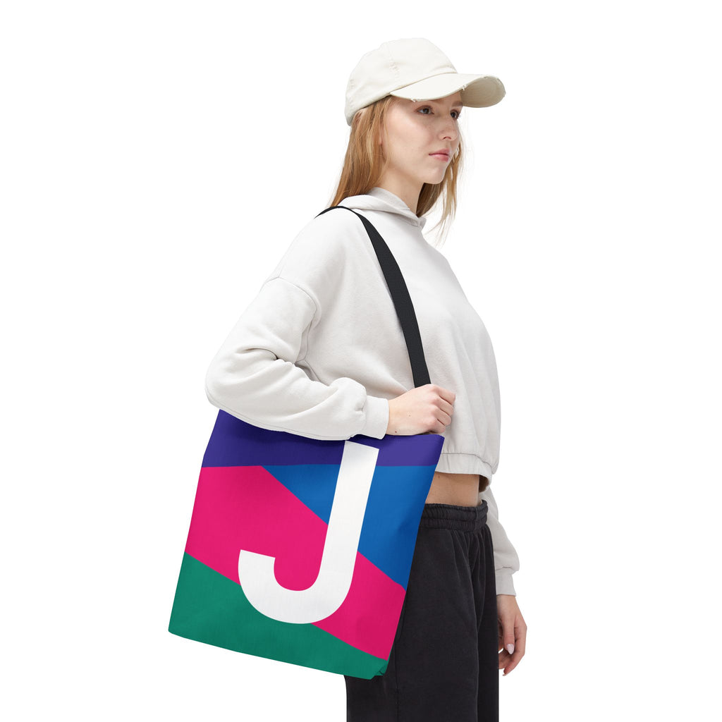Monogram 'J' Colorblock Tote Bag — Personalized Initial J Shoulder Tote