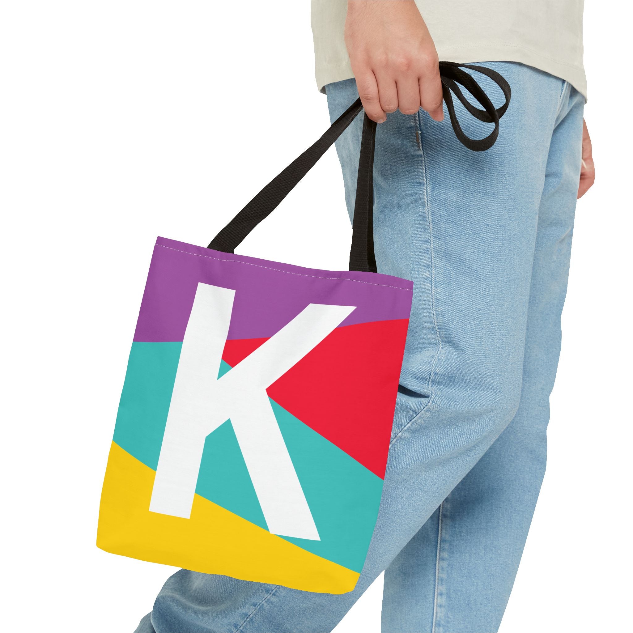 Monogram 'K' Colorblock Tote Bag — Personalized Initial K Shoulder Tote