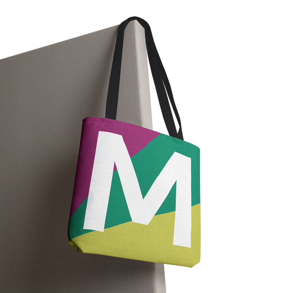 Monogram 'M' Colorblock Tote Bag — Personalized Initial M Shoulder Tote