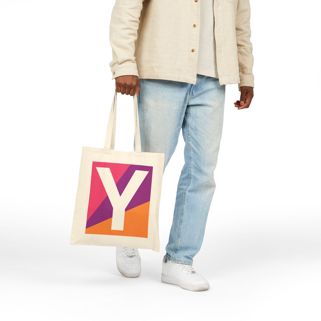 Initial Y Colorblock Canvas Tote Bag — Monogram Letter Y Reusable Grocery Tote