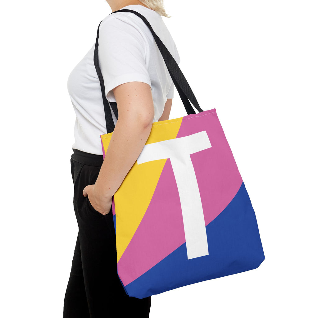 Monogram 'T' Colorblock Tote Bag — Personalized Initial T Shoulder Tote
