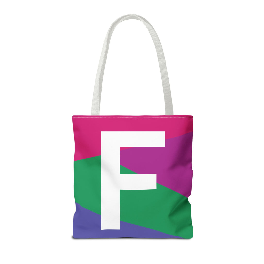 Monogram 'F' Colorblock Tote Bag — Personalized Initial F Shoulder Tote
