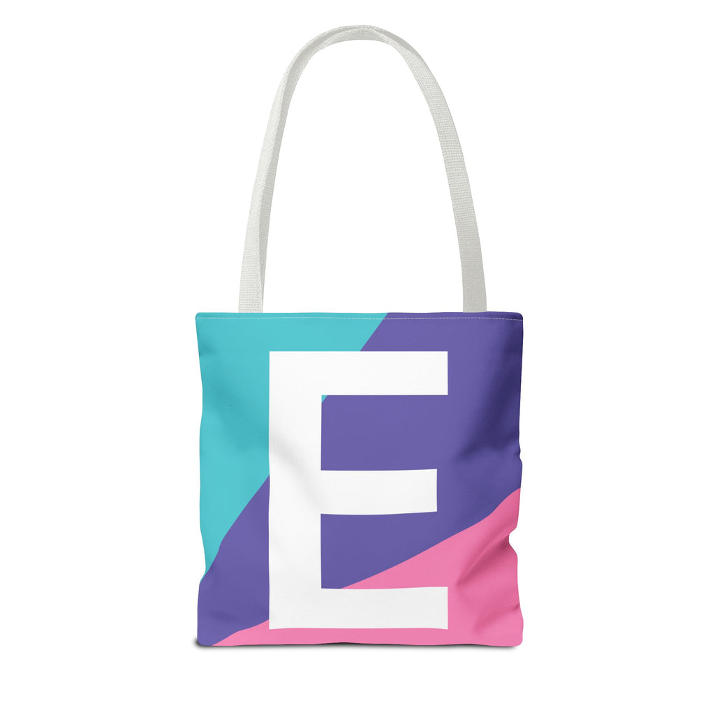 Monogram 'E' Colorblock Tote Bag — Personalized Initial E Shoulder Tote