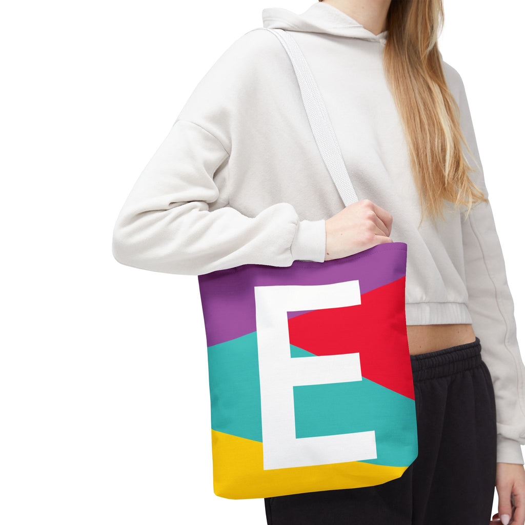 Monogram 'E' Colorblock Tote Bag — Personalized Initial E Shoulder Tote