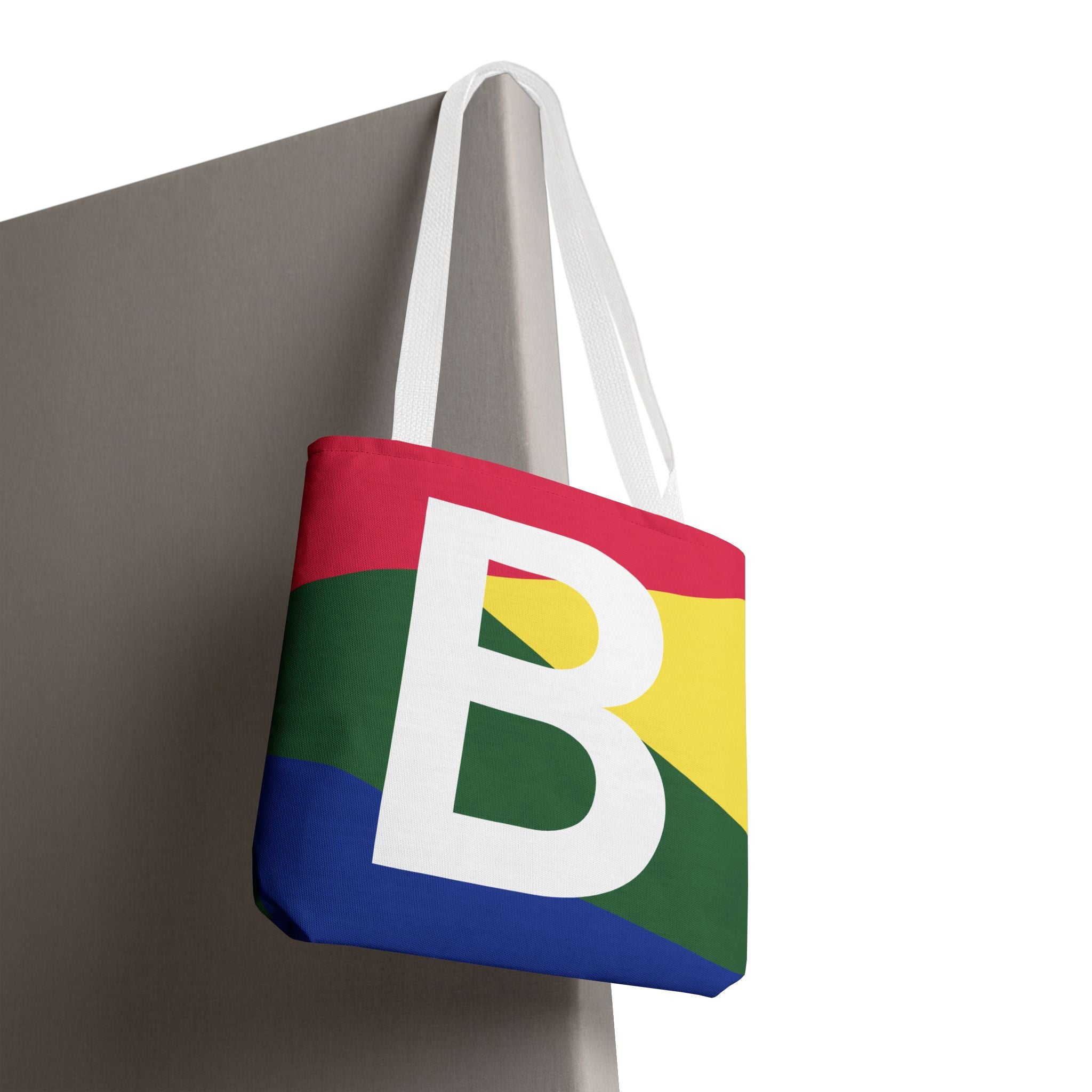 Monogram 'B' Colorblock Tote Bag — Personalized Initial B Shoulder Tote