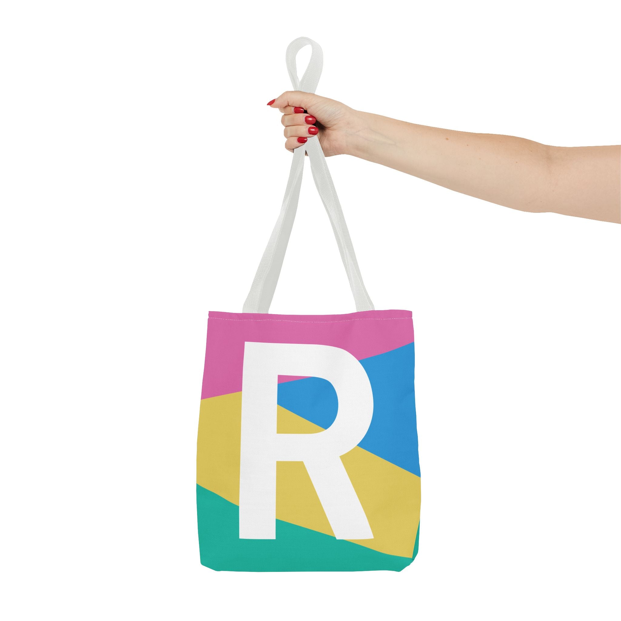 Monogram 'R' Colorblock Tote Bag — Personalized Initial R Shoulder Tote