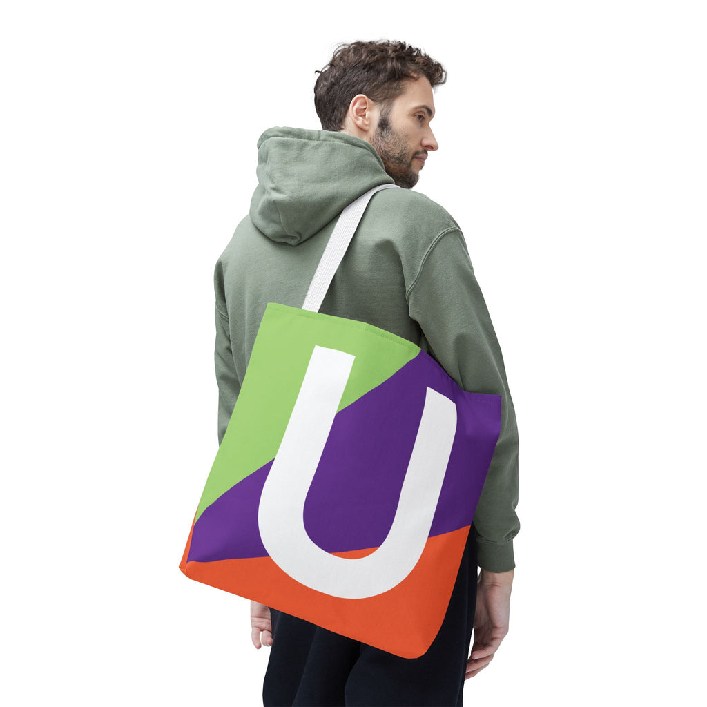 Monogram 'U' Colorblock Tote Bag — Personalized Initial U Shoulder Tote