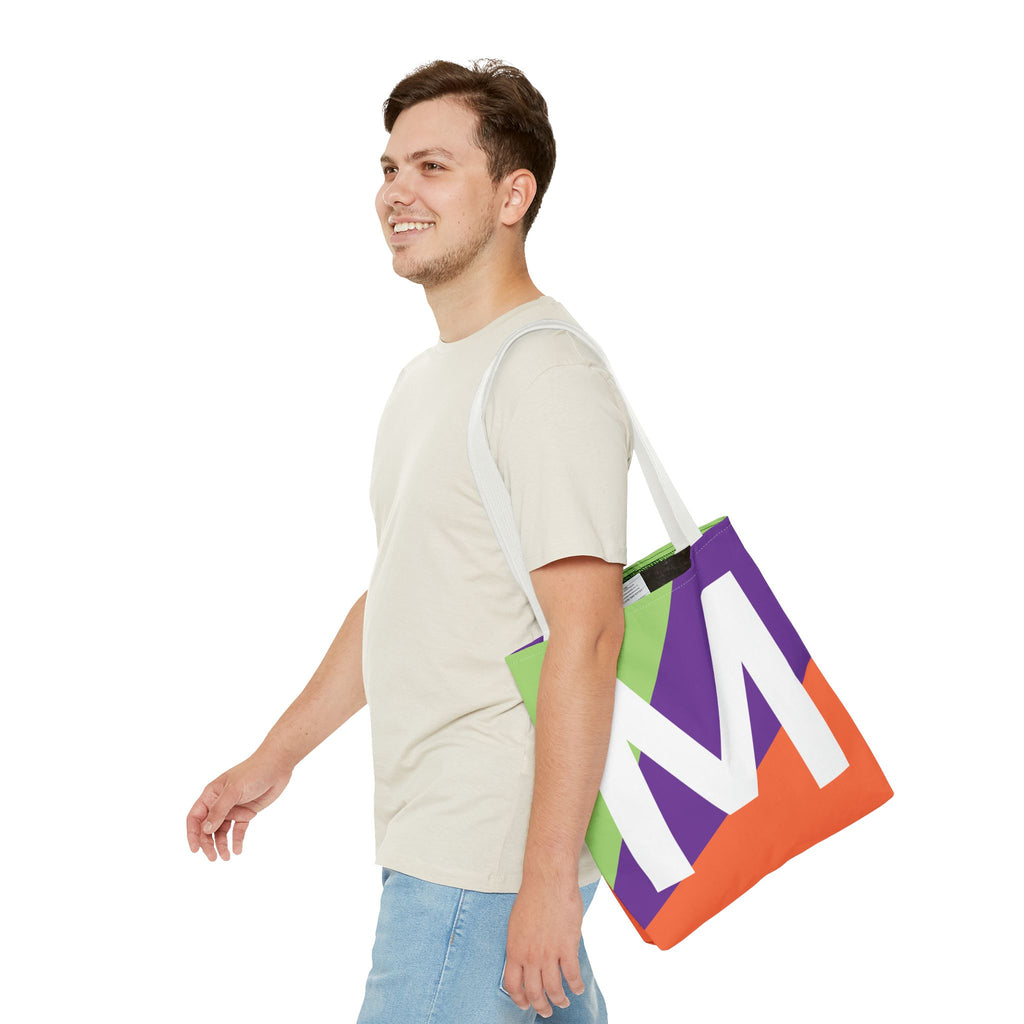 Monogram 'M' Colorblock Tote Bag — Personalized Initial M Shoulder Tote
