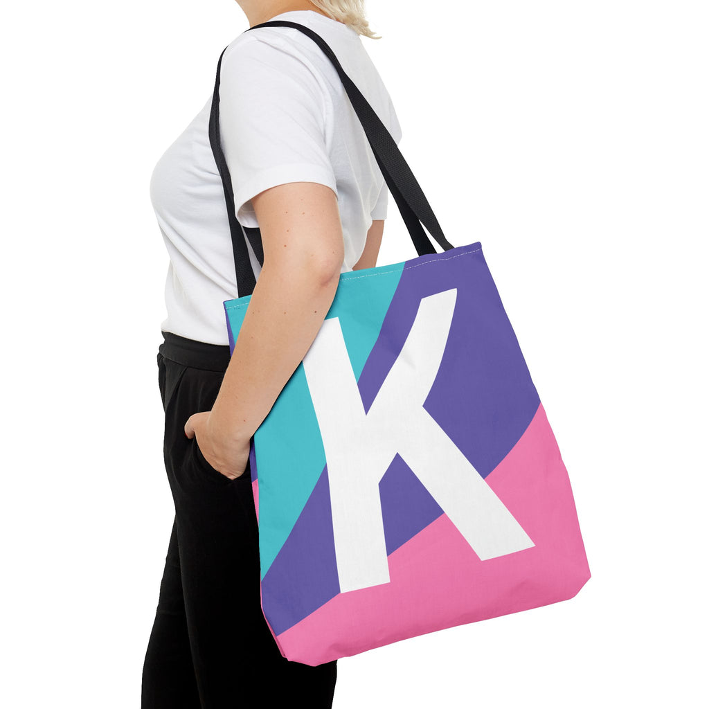 Monogram 'K' Colorblock Tote Bag — Personalized Initial K Shoulder Tote