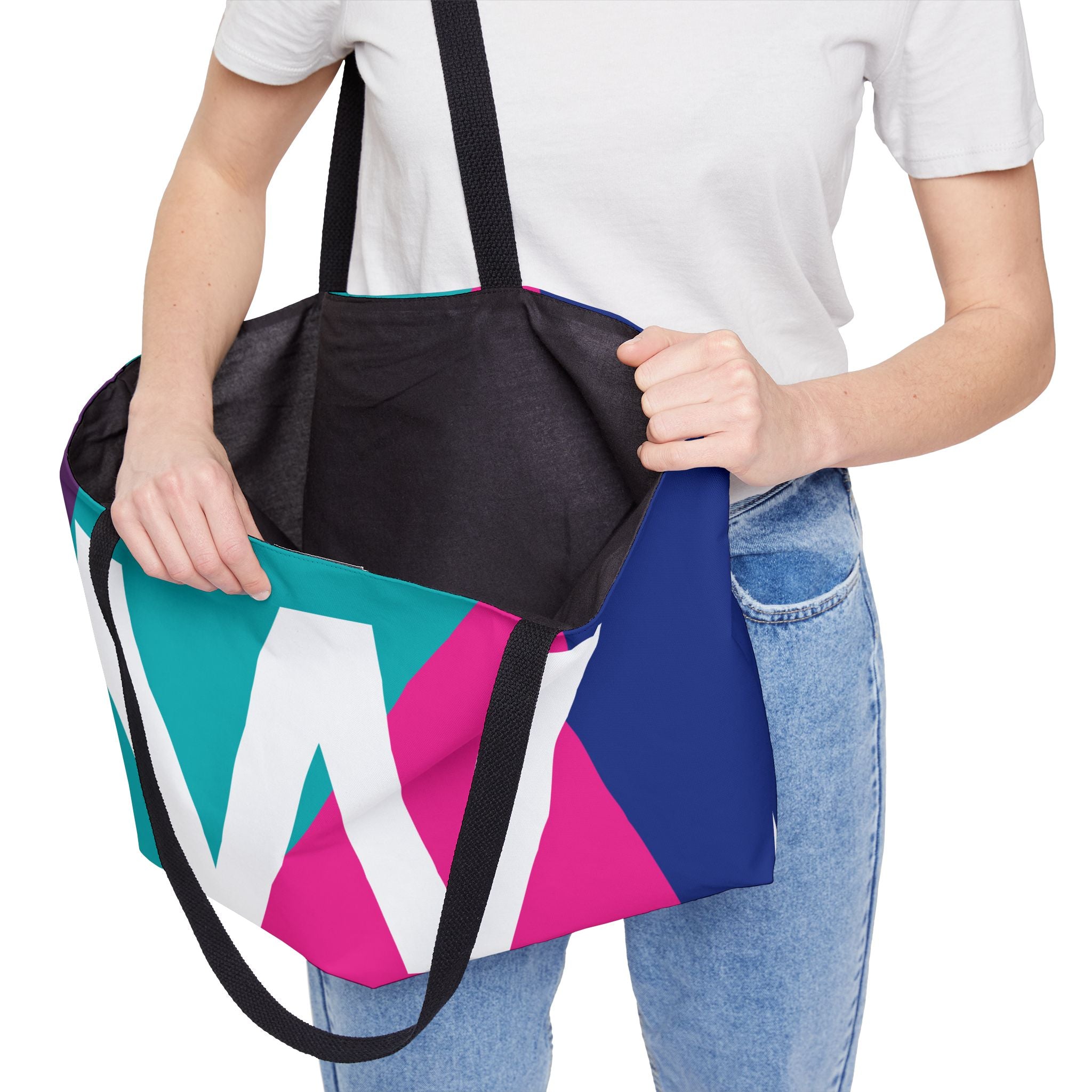 Personalized 'W' Colorblock Tote Bag — Monogram Weekender Tote