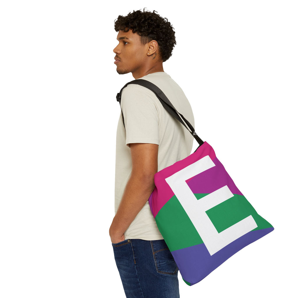 Initial Letter 'E' Colorblock Adjustable Tote Bag — Monogram Alphabet Shoulder Bag