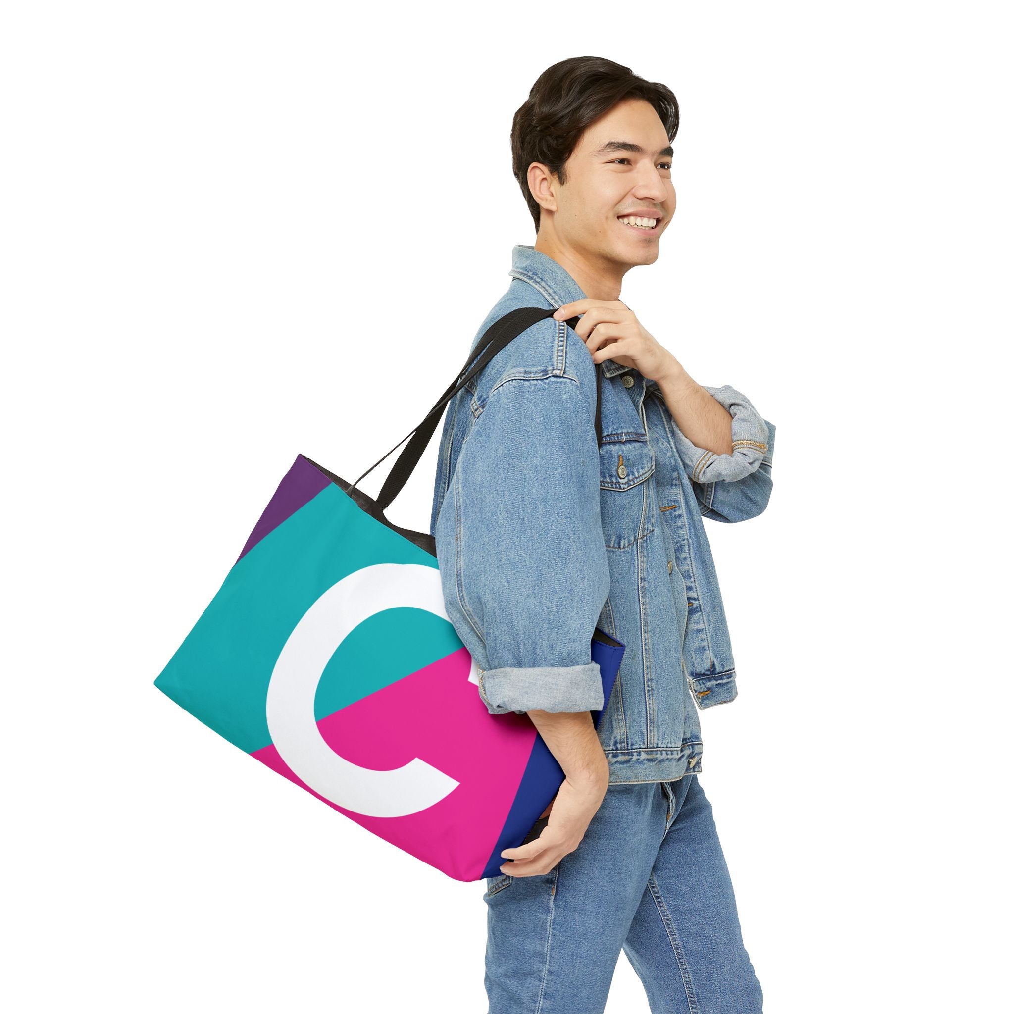 Personalized 'C' Colorblock Tote Bag — Monogram Weekender Tote