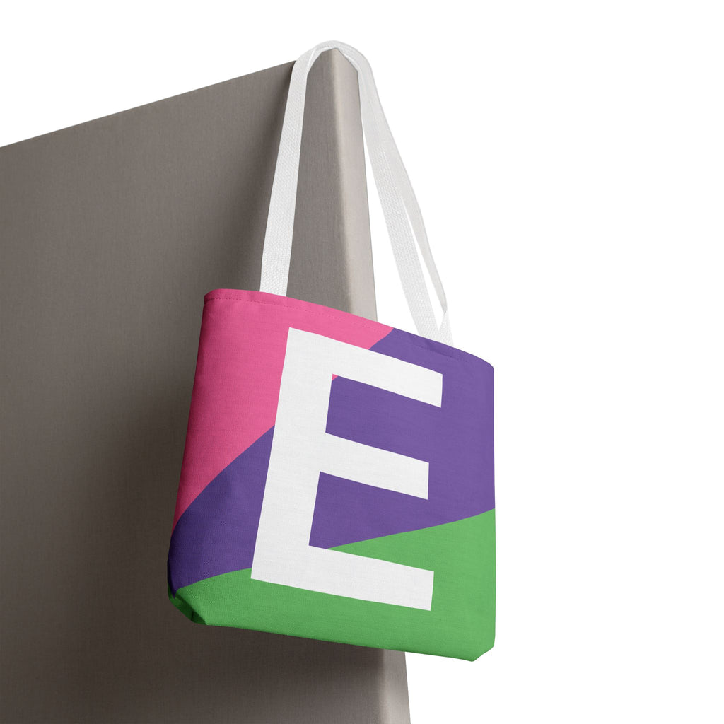 Monogram 'E' Colorblock Tote Bag — Personalized Initial E Shoulder Tote