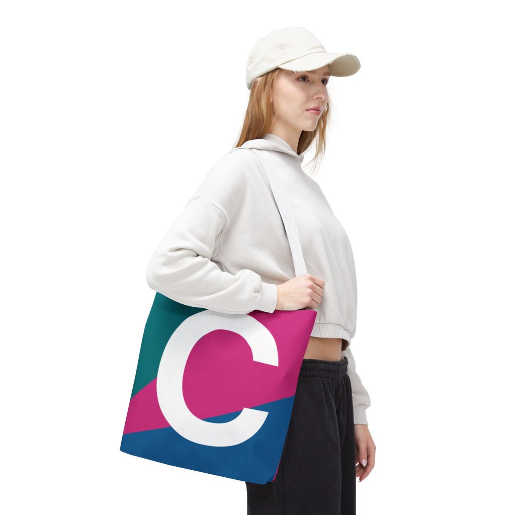 Monogram 'C' Colorblock Tote Bag — Personalized Initial C Shoulder Tote