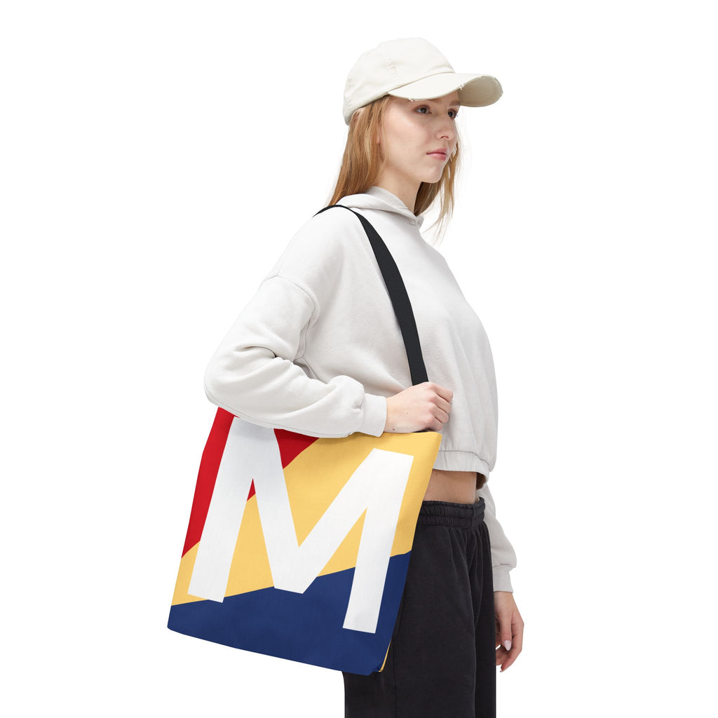Monogram 'M' Colorblock Tote Bag — Personalized Initial M Shoulder Tote