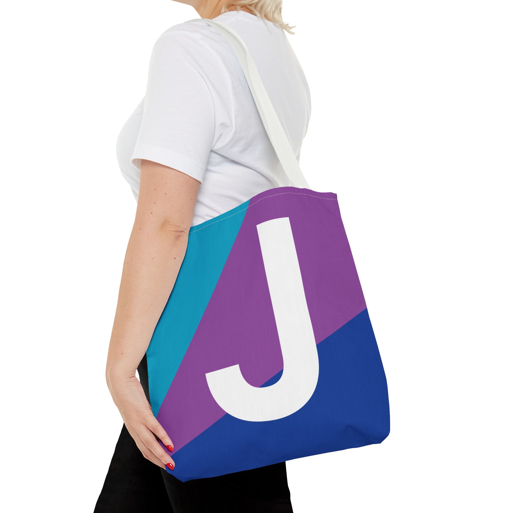 Monogram 'J' Colorblock Tote Bag — Personalized Initial J Shoulder Tote