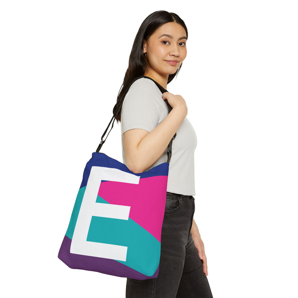 Initial Letter 'E' Colorblock Adjustable Tote Bag — Monogram Alphabet Shoulder Bag