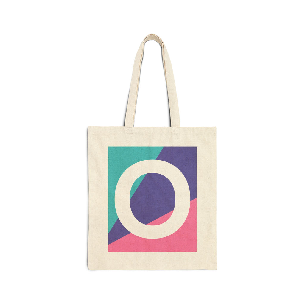 Initial O Colorblock Canvas Tote Bag — Monogram Letter O Reusable Grocery Tote