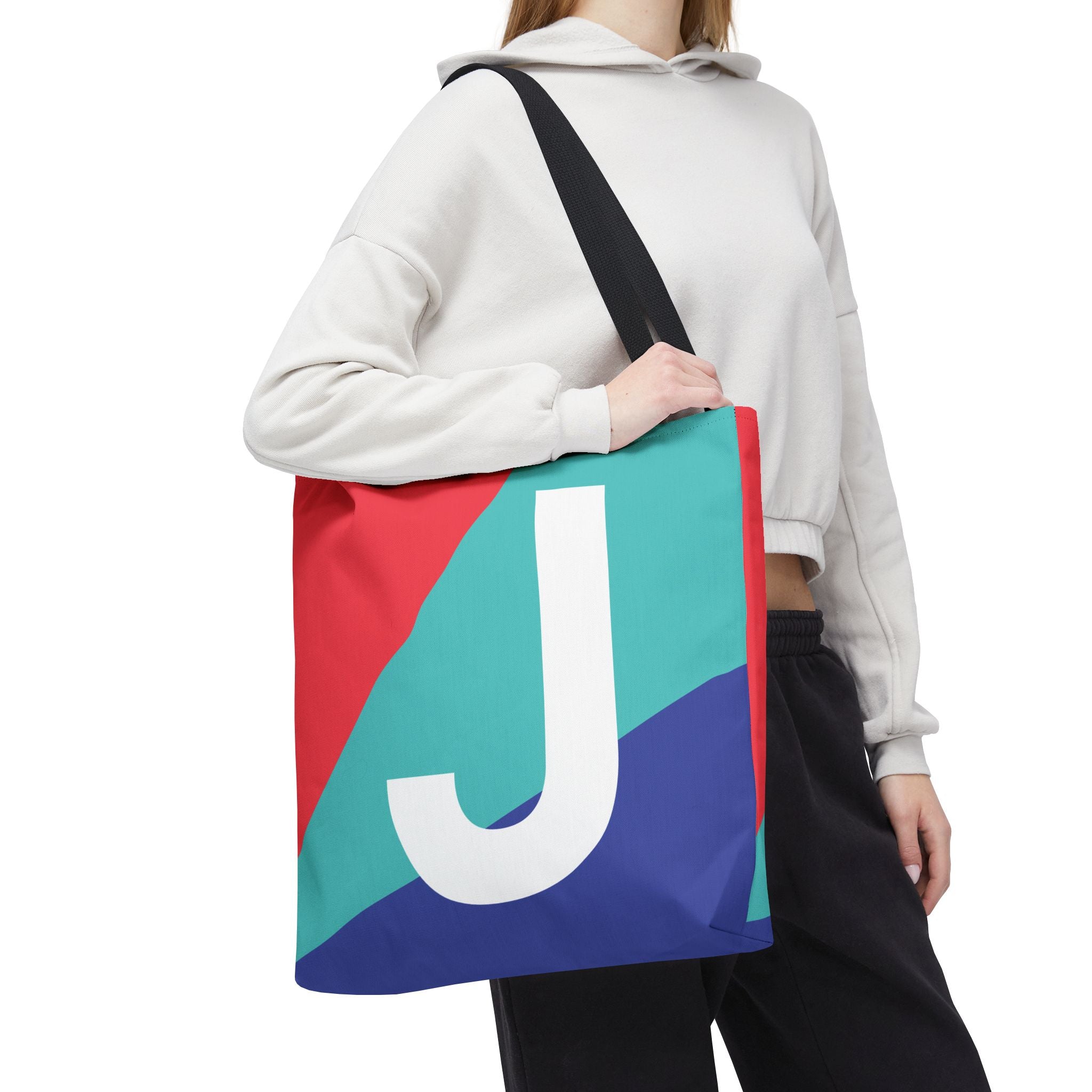 Monogram 'J' Colorblock Tote Bag — Personalized Initial J Shoulder Tote