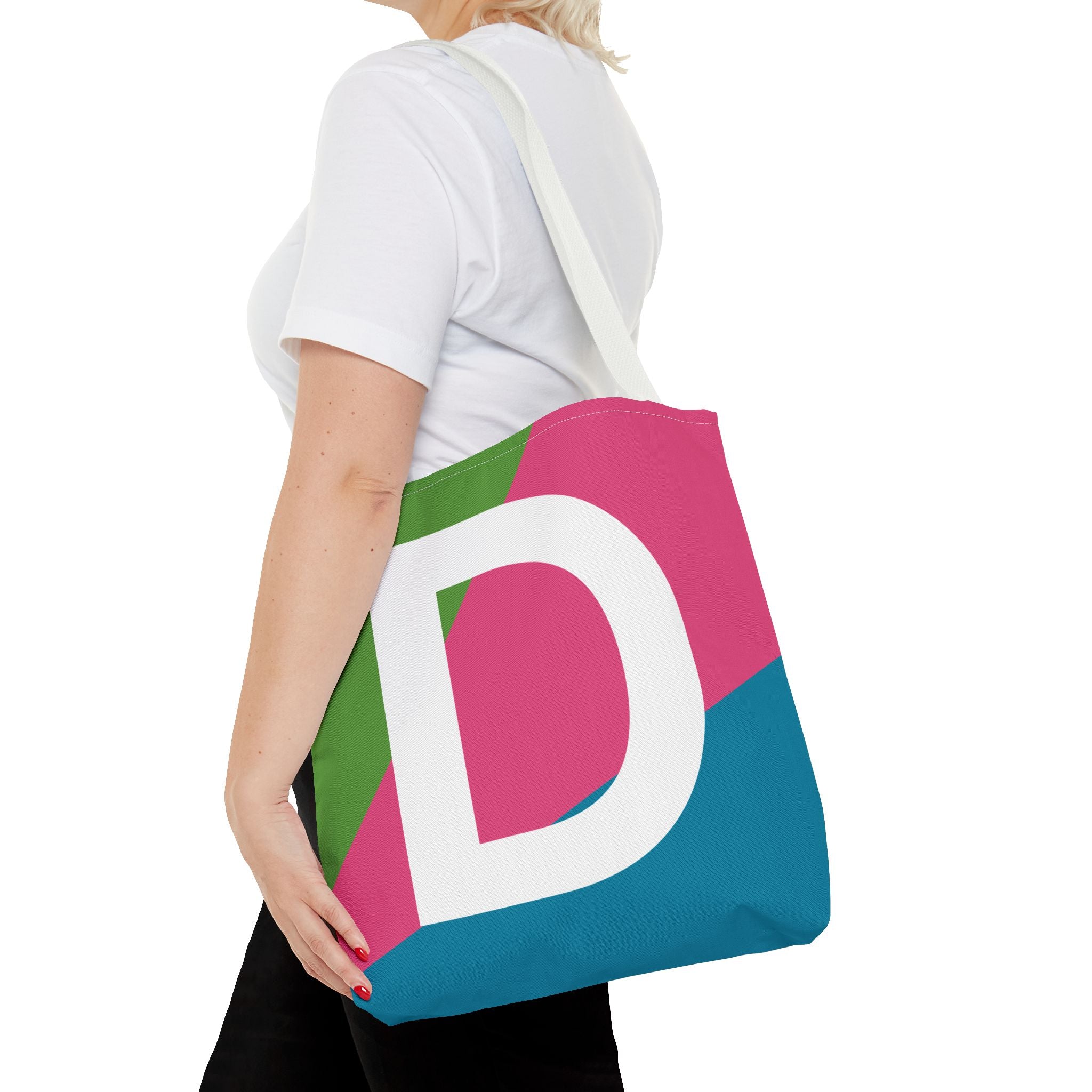 Monogram 'D' Colorblock Tote Bag — Personalized Initial D Shoulder Tote