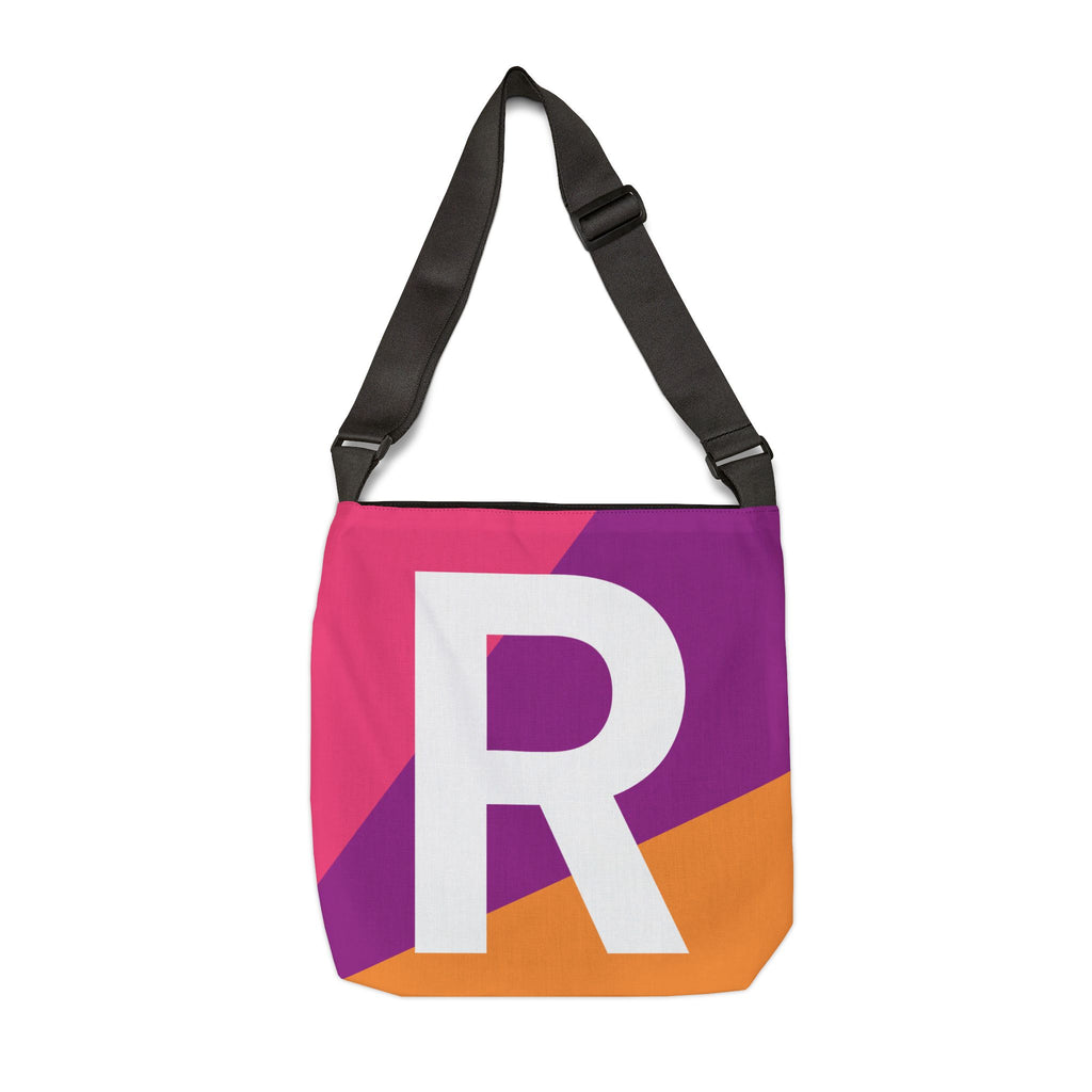 Initial Letter 'R' Colorblock Adjustable Tote Bag — Monogram Alphabet Shoulder Bag