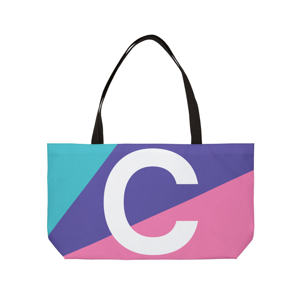 Personalized 'C' Colorblock Tote Bag — Monogram Weekender Tote