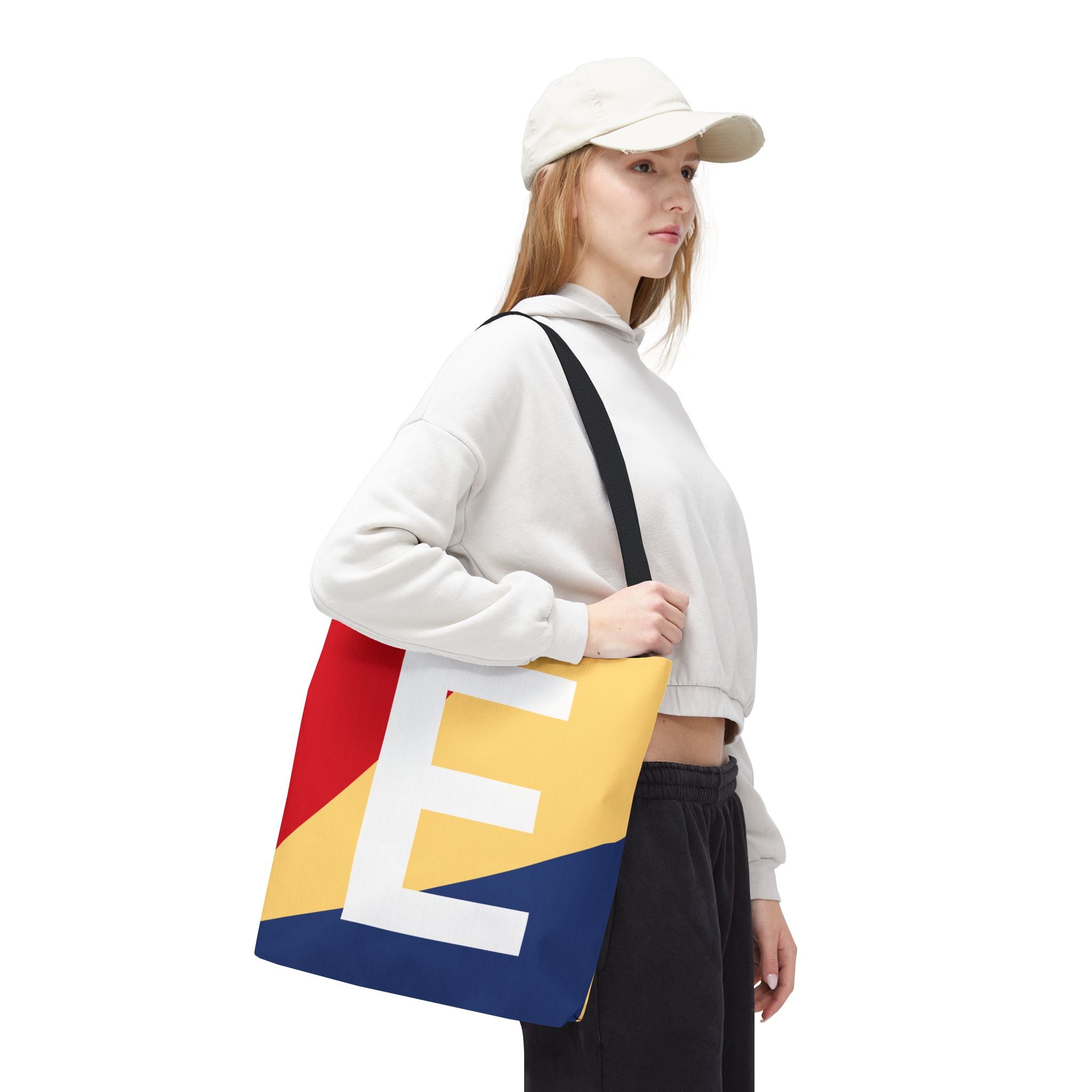 Monogram 'E' Colorblock Tote Bag — Personalized Initial E Shoulder Tote