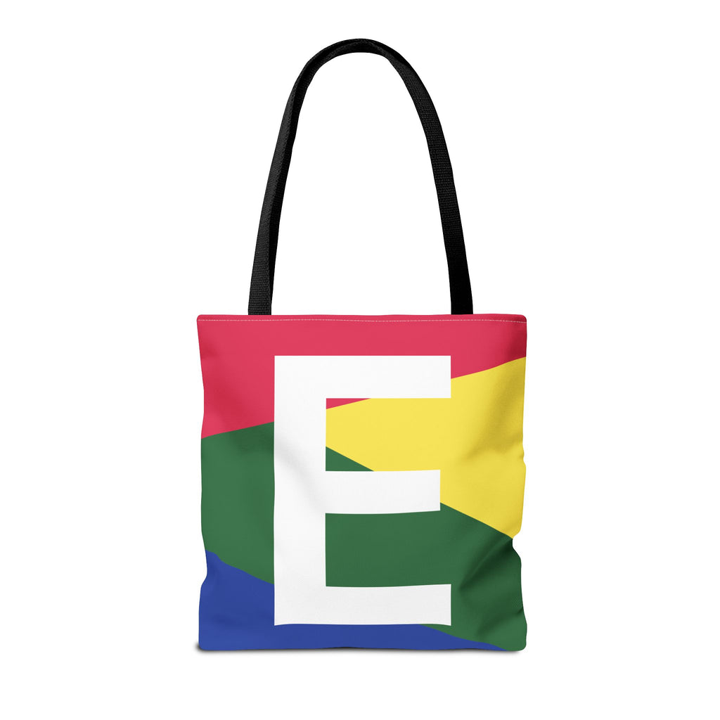 Monogram 'E' Colorblock Tote Bag — Personalized Initial E Shoulder Tote