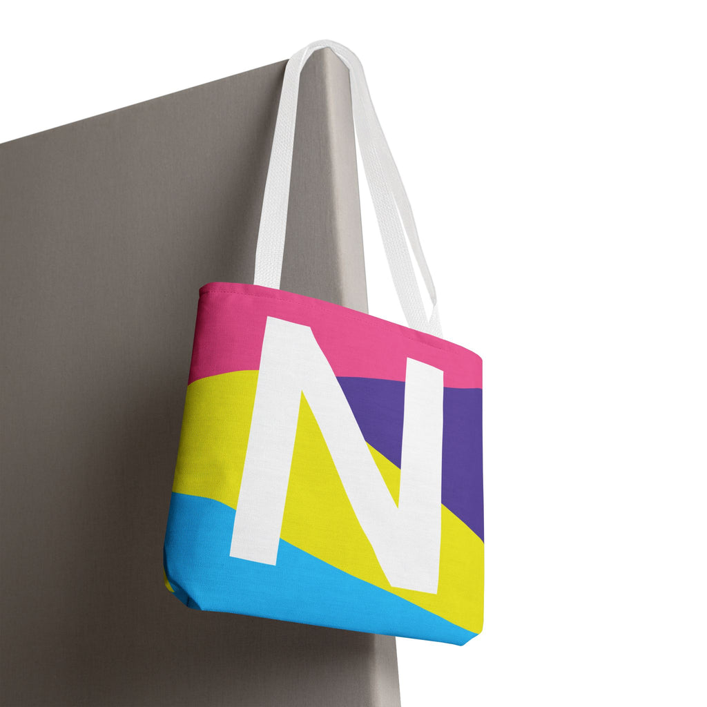 Monogram 'N' Colorblock Tote Bag — Personalized Initial N Shoulder Tote