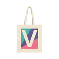 Initial V Colorblock Canvas Tote Bag — Monogram Letter V Reusable Grocery Tote