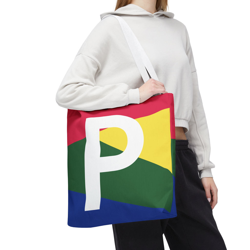 Monogram 'P' Colorblock Tote Bag — Personalized Initial P Shoulder Tote