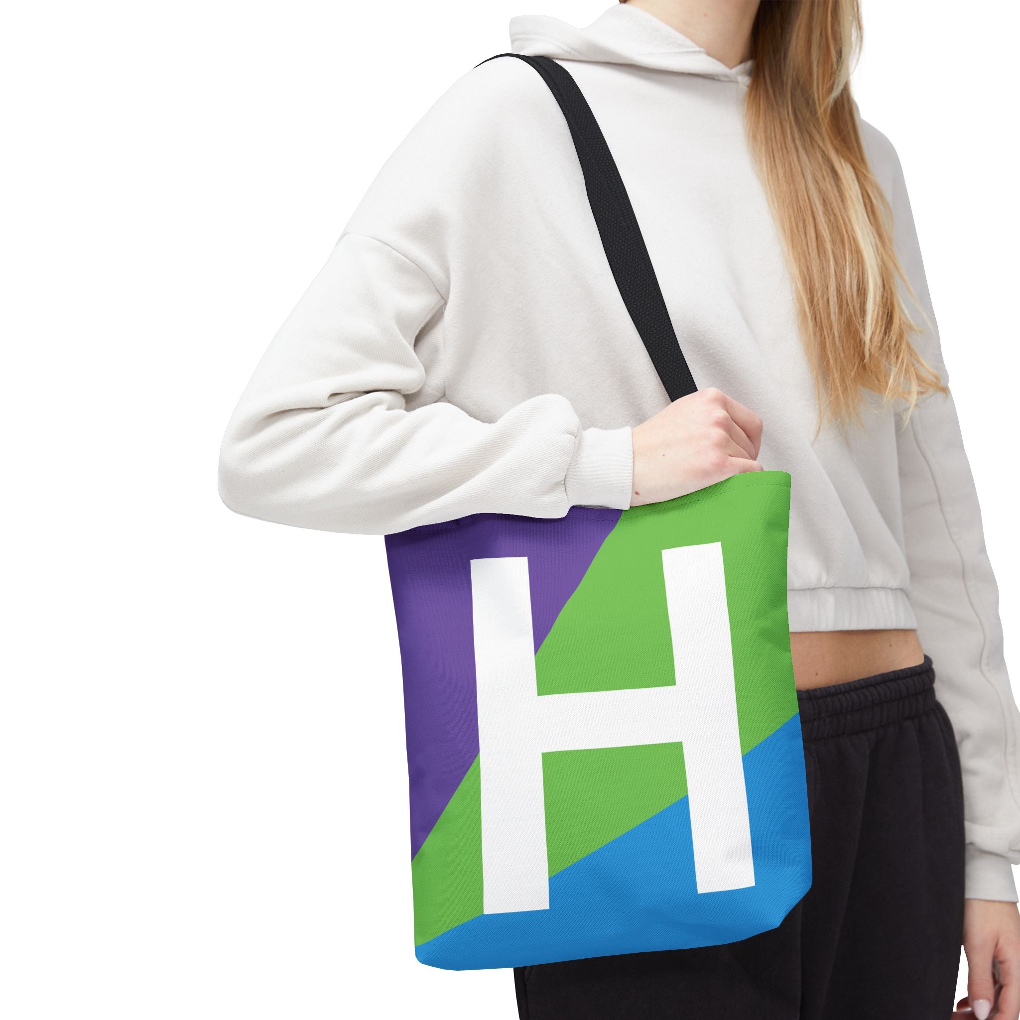 Monogram 'H' Colorblock Tote Bag — Personalized Initial H Shoulder Tote