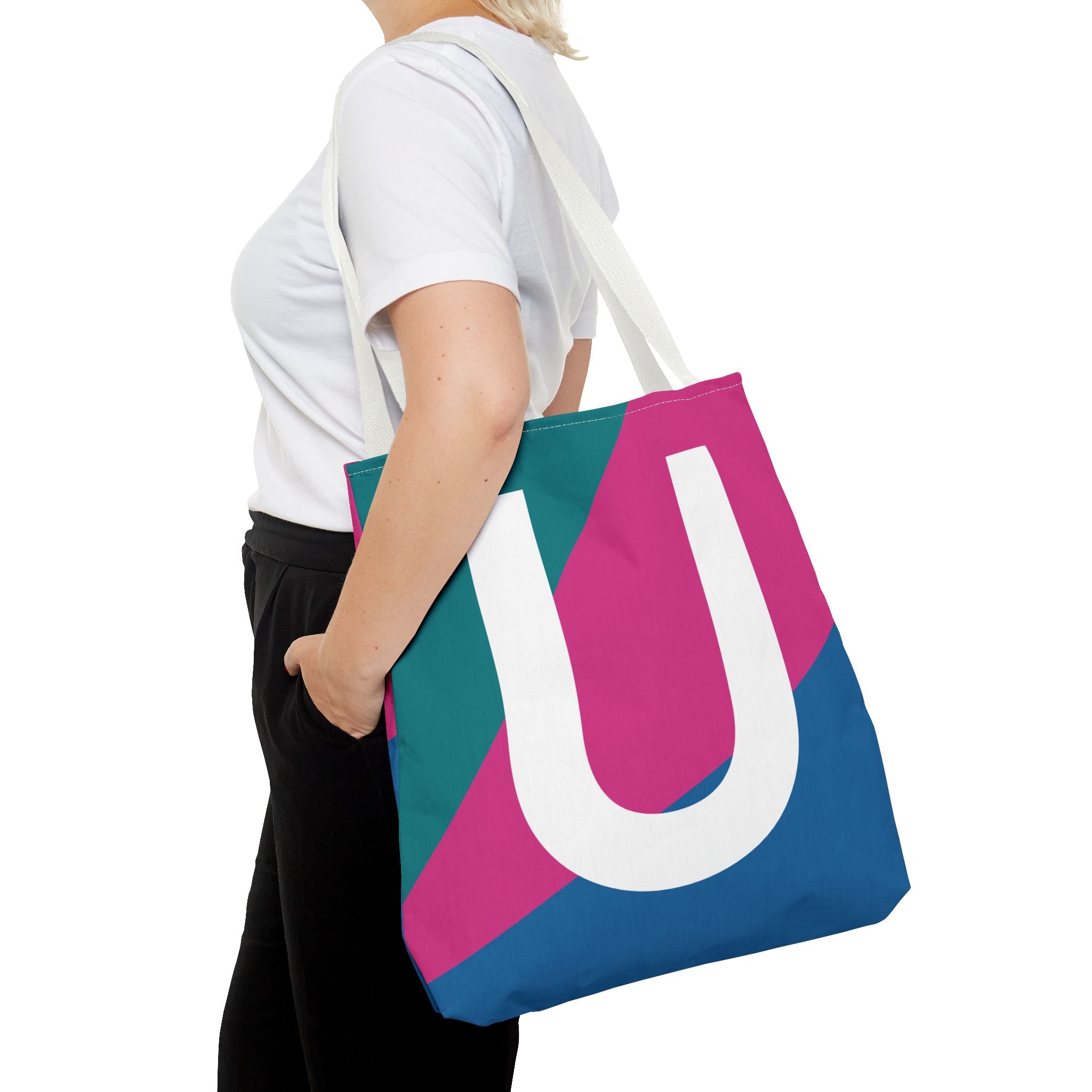 Monogram 'U' Colorblock Tote Bag — Personalized Initial U Shoulder Tote