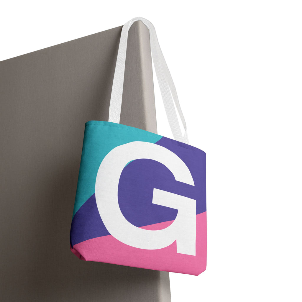 Monogram 'G' Colorblock Tote Bag — Personalized Initial G Shoulder Tote
