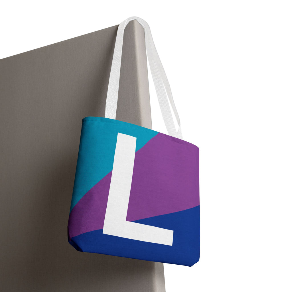 Monogram 'L' Colorblock Tote Bag — Personalized Initial L Shoulder Tote