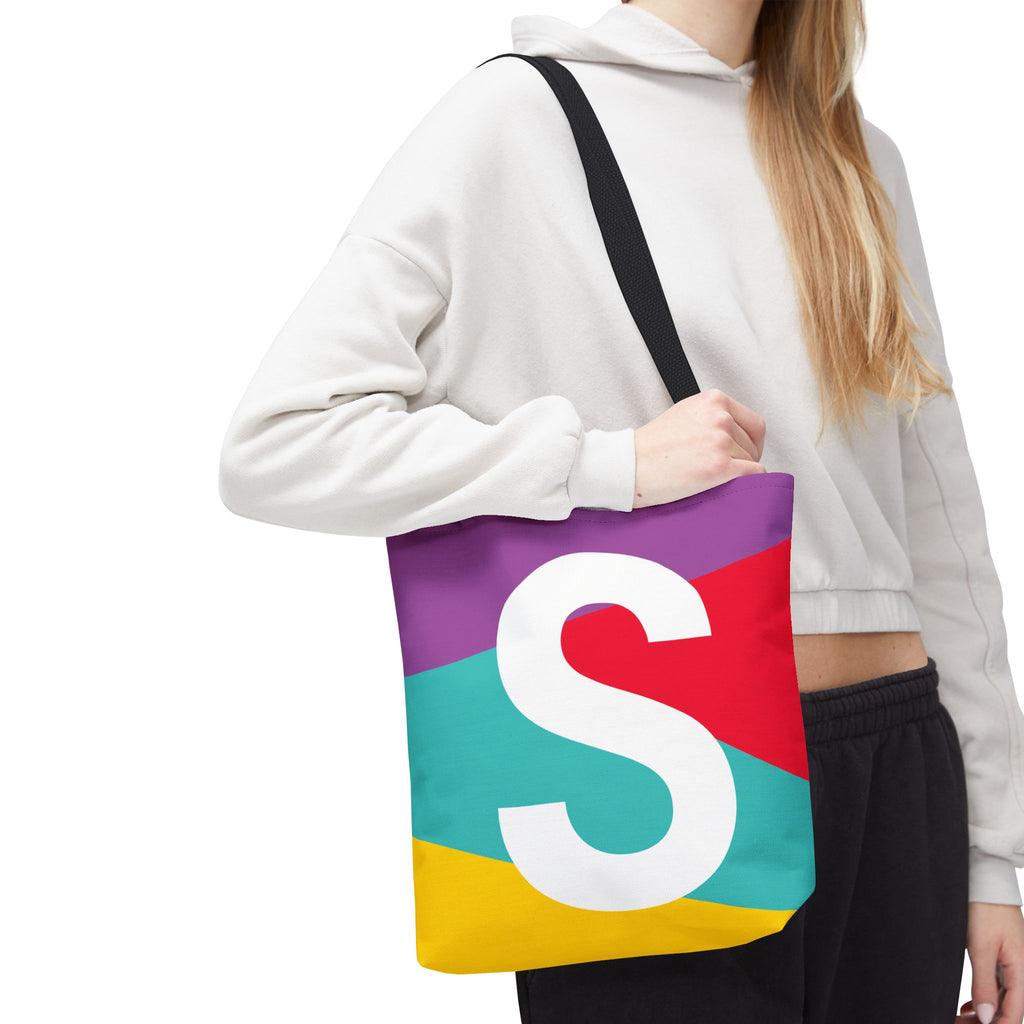Monogram 'S' Colorblock Tote Bag — Personalized Initial S Shoulder Tote
