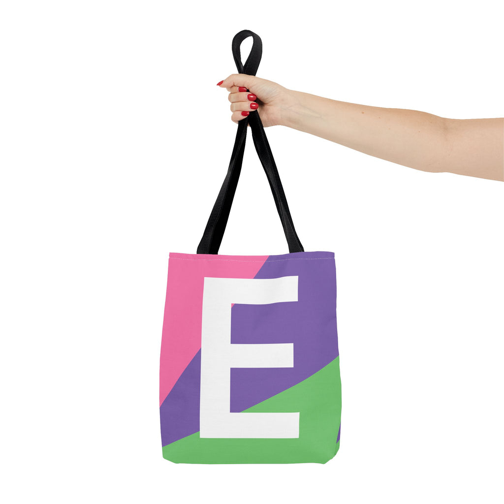 Monogram 'E' Colorblock Tote Bag — Personalized Initial E Shoulder Tote