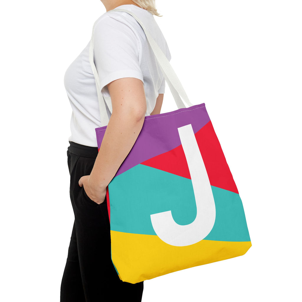 Monogram 'J' Colorblock Tote Bag — Personalized Initial J Shoulder Tote