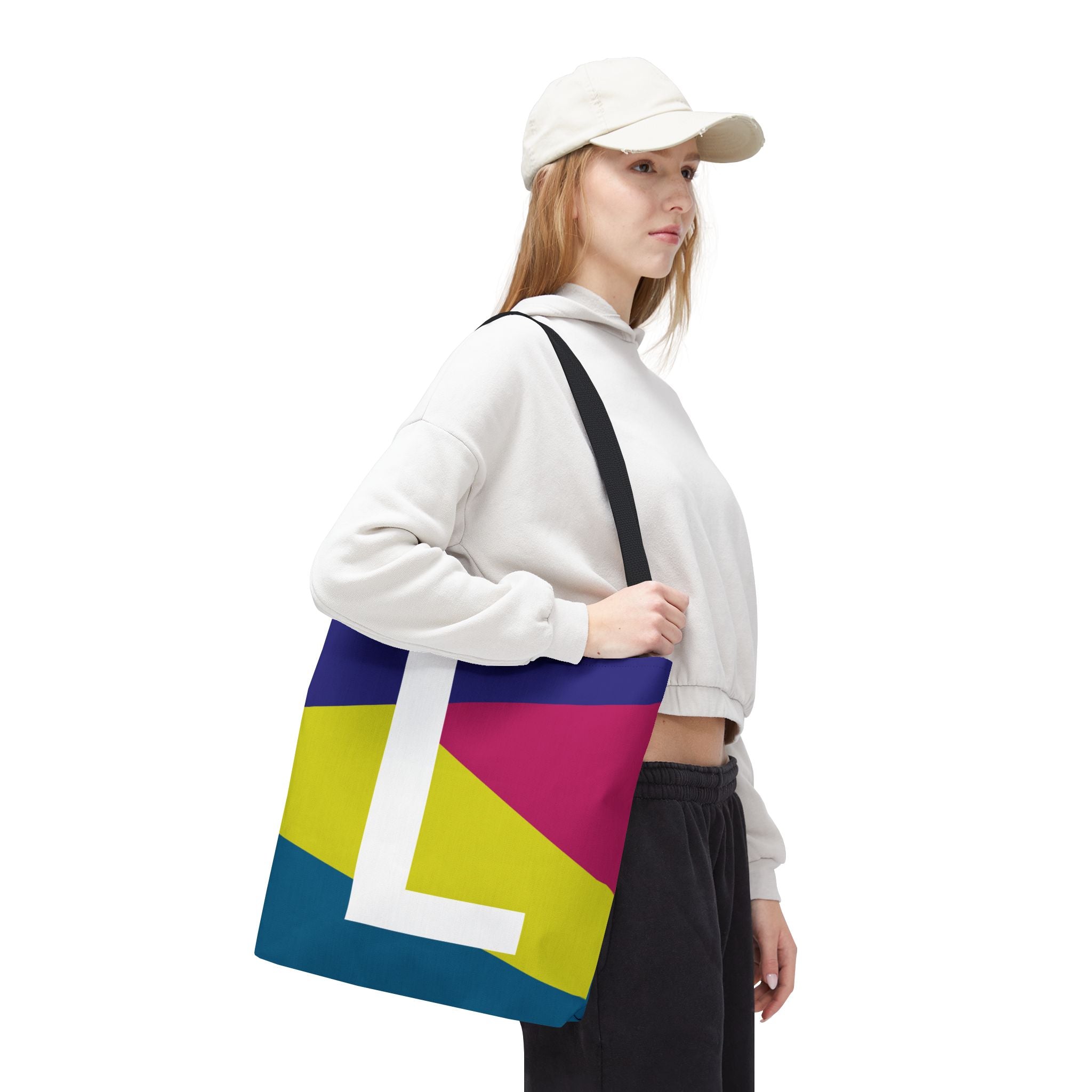 Monogram 'L' Colorblock Tote Bag — Personalized Initial L Shoulder Tote