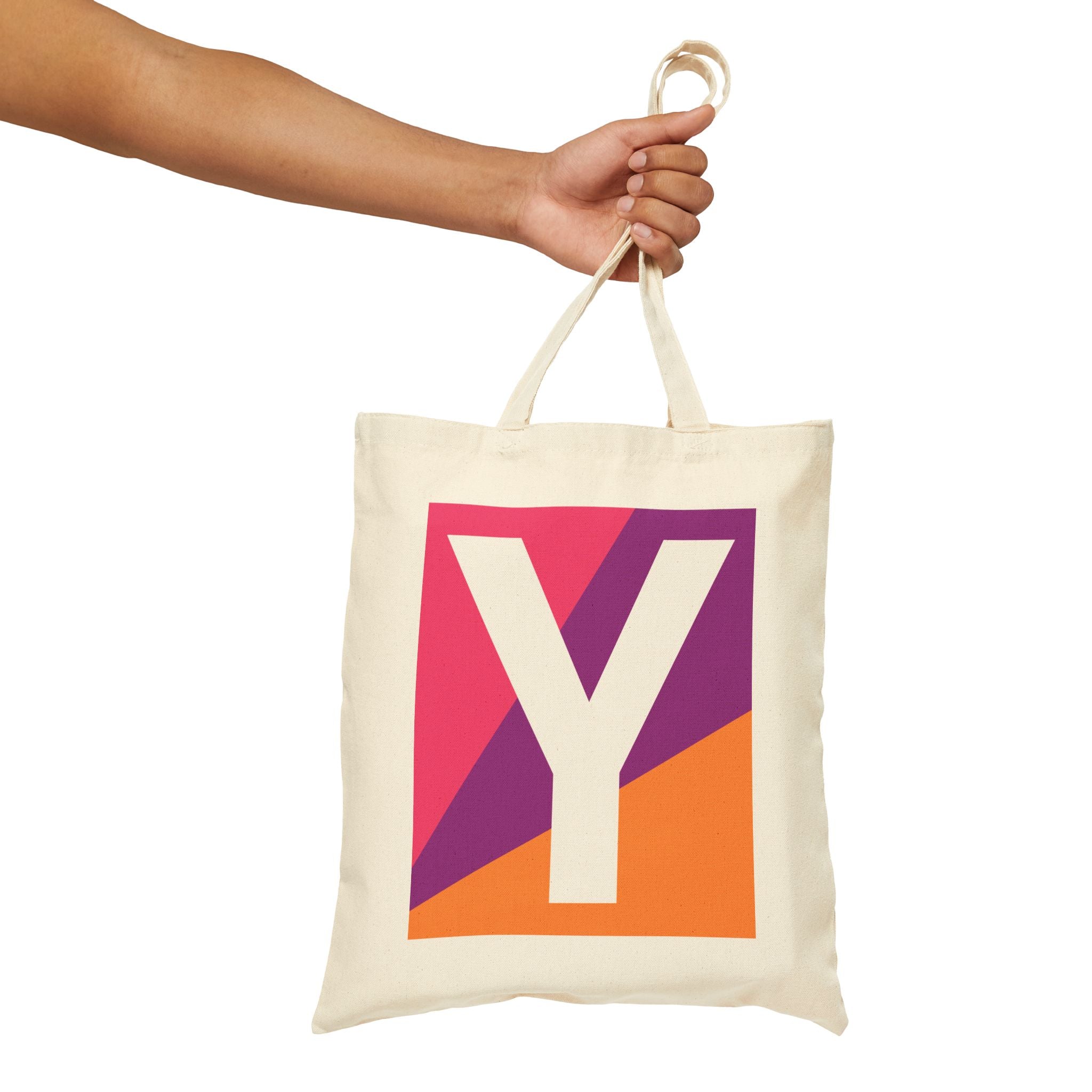 Initial Y Colorblock Canvas Tote Bag — Monogram Letter Y Reusable Grocery Tote