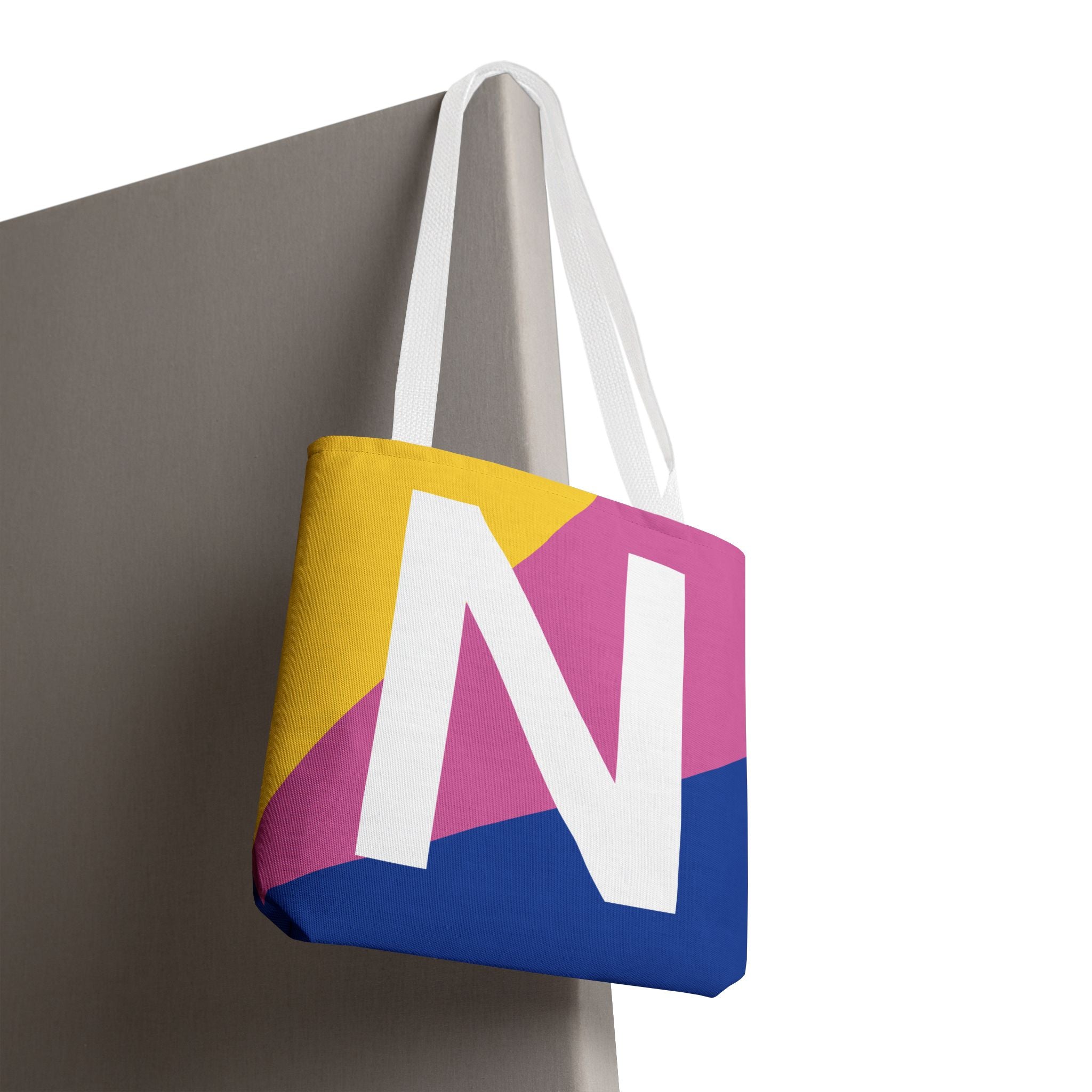 Monogram 'N' Colorblock Tote Bag — Personalized Initial N Shoulder Tote