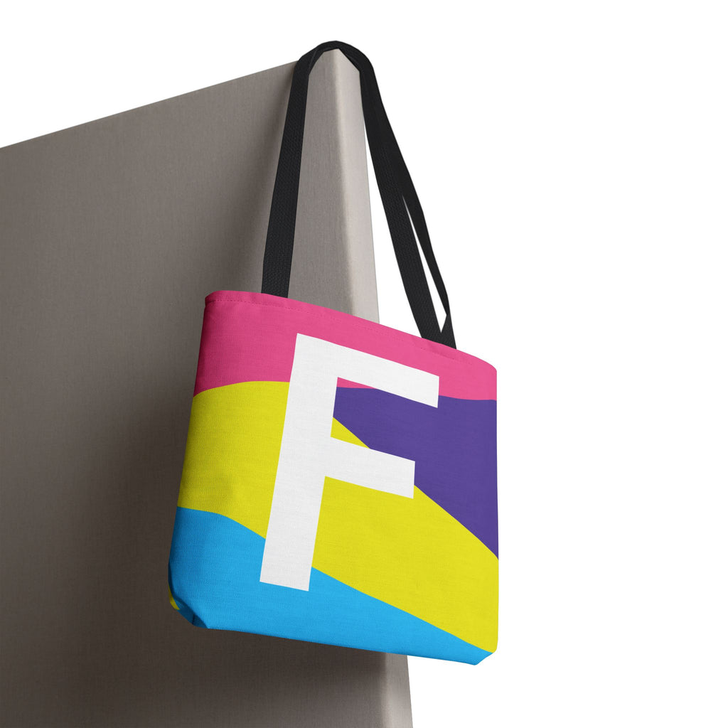 Monogram 'F' Colorblock Tote Bag — Personalized Initial F Shoulder Tote
