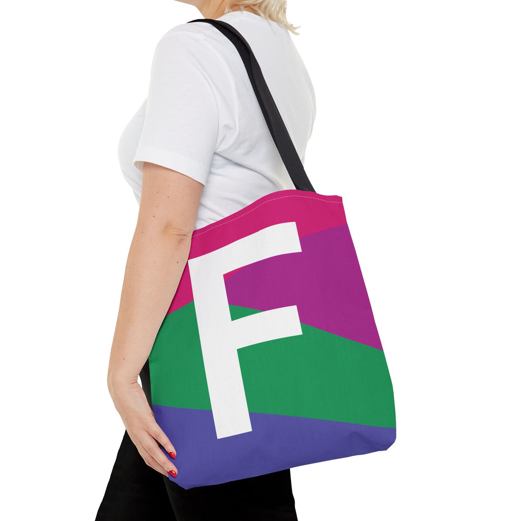 Monogram 'F' Colorblock Tote Bag — Personalized Initial F Shoulder Tote