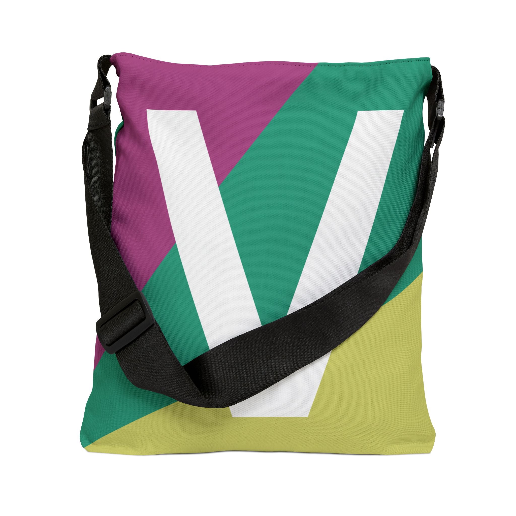 Initial Letter 'V' Colorblock Adjustable Tote Bag — Monogram Alphabet Shoulder Bag