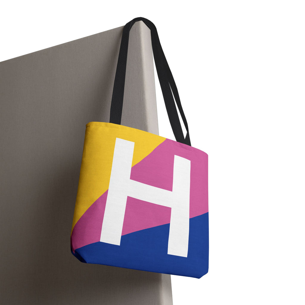 Monogram 'H' Colorblock Tote Bag — Personalized Initial H Shoulder Tote
