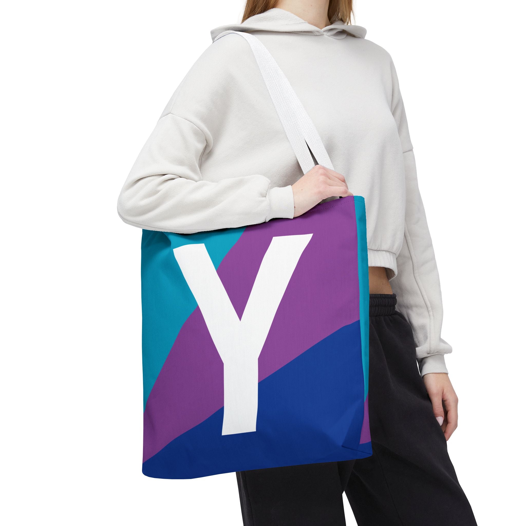 Monogram 'Y' Colorblock Tote Bag — Personalized Initial Y Shoulder Tote