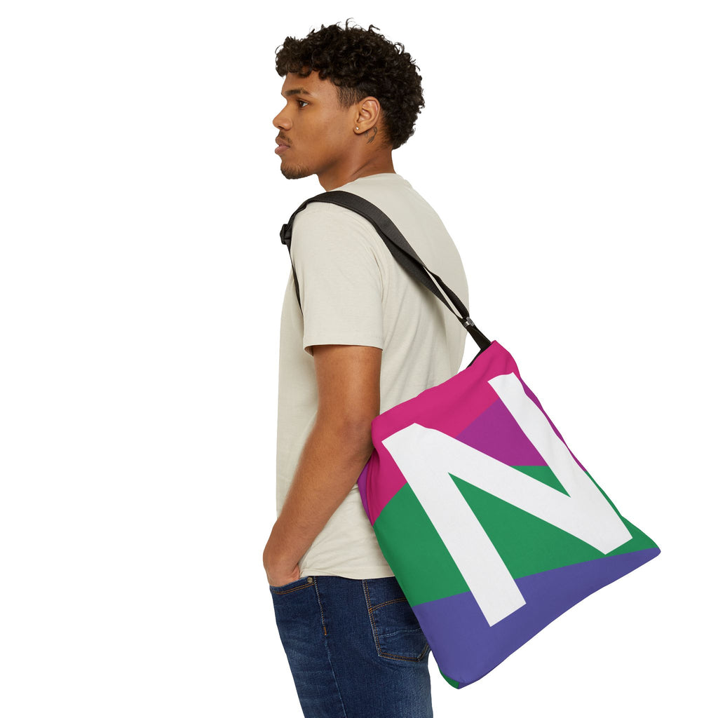 Initial Letter 'N' Colorblock Adjustable Tote Bag — Monogram Alphabet Shoulder Bag